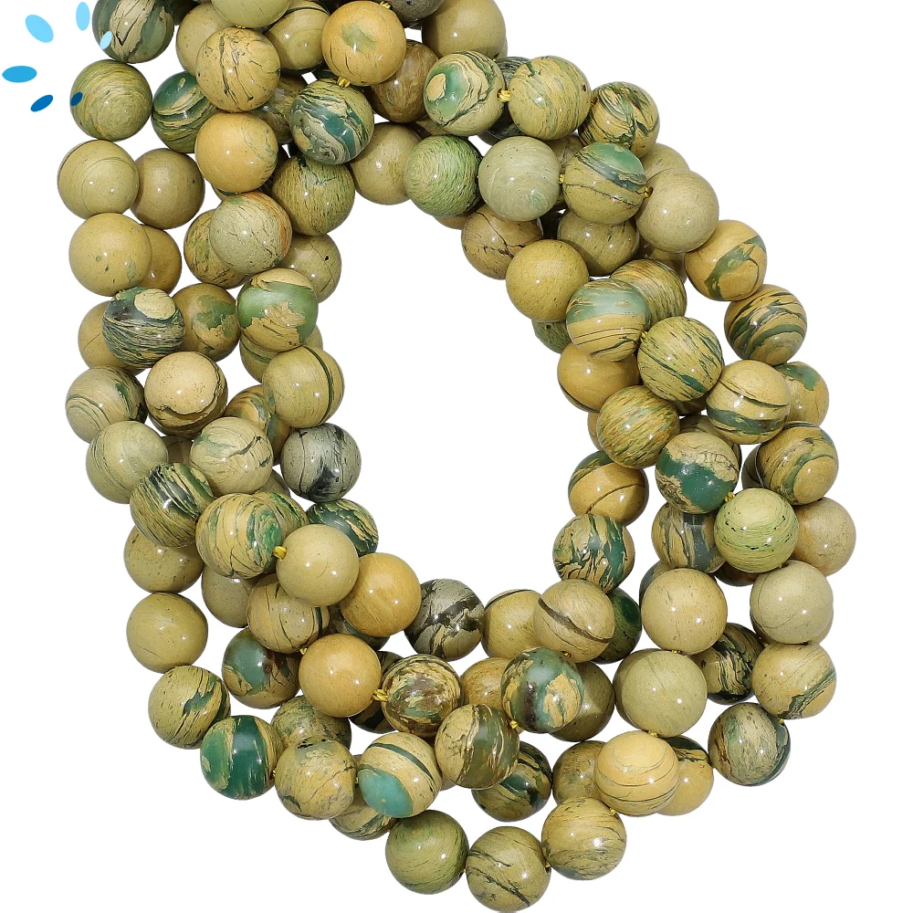 Yellow Green Canyon Jasper Smooth Round Beads 8mm - 14 Inch Strand