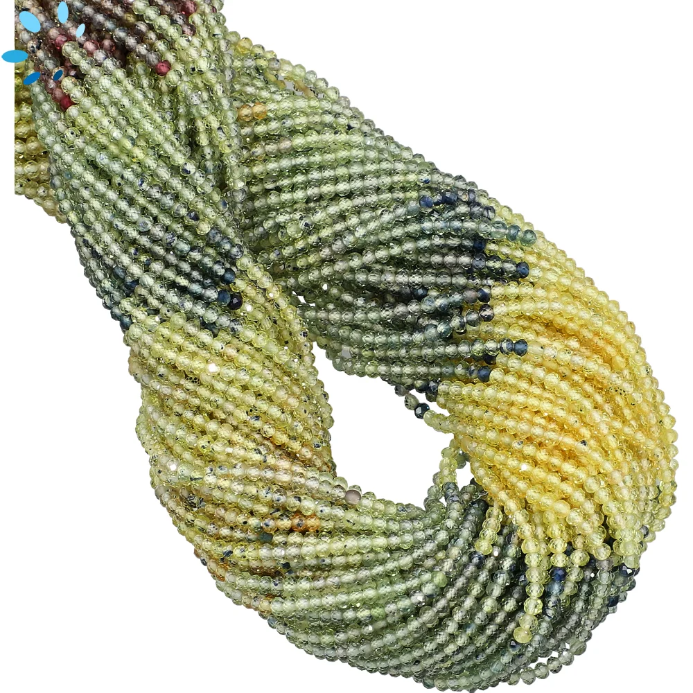 Yellow & Green Color Shaded Sapphire Micro Faceted Round Beads 2mm - 13 Inch Strand