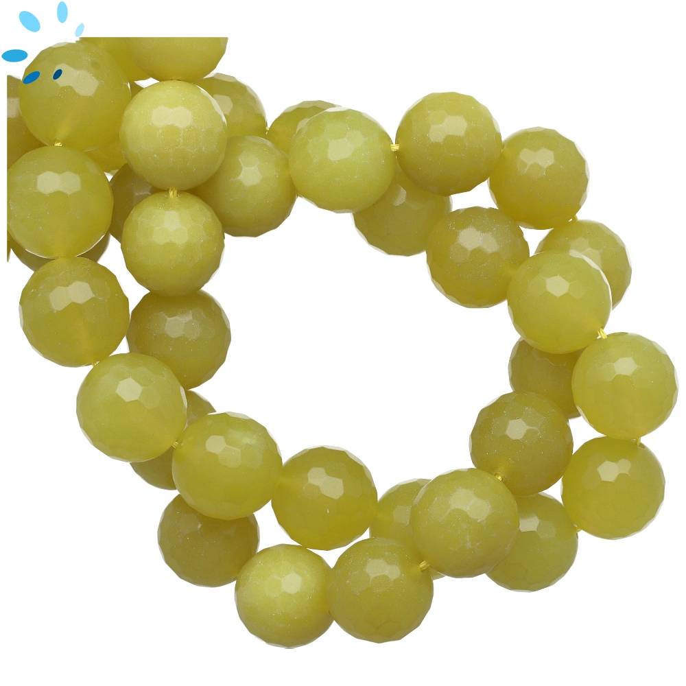 Yellow Jade Faceted Round Top to Bottom Drilled Beads - 16mm - 16 Inch Strand