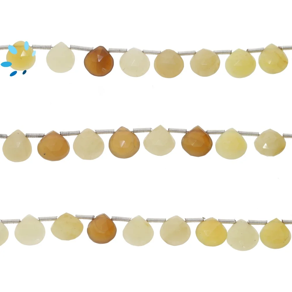 Yellow Opal Faceted Heart Top Drilled Beads 7mm - 8 Inch Strand