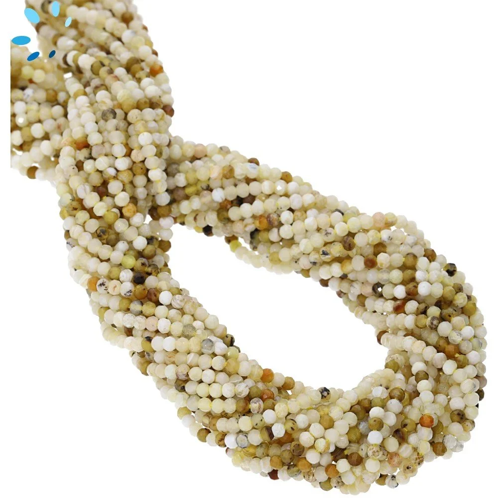 Yellow Opal Faceted Round Top to Bottom Drilled Beads 2mm - 14 Inch Strand