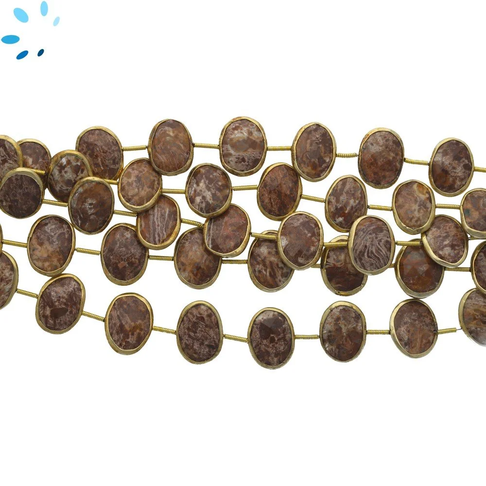 Zebra Jasper Faceted Nuggets Bezel Set Beads 15x12mm Center Drilled - 18k Gold Plated Sterling Silver